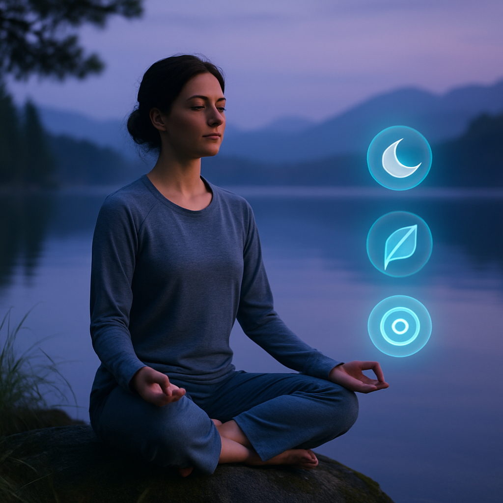 Calming nature scene with soft blue and purple tones